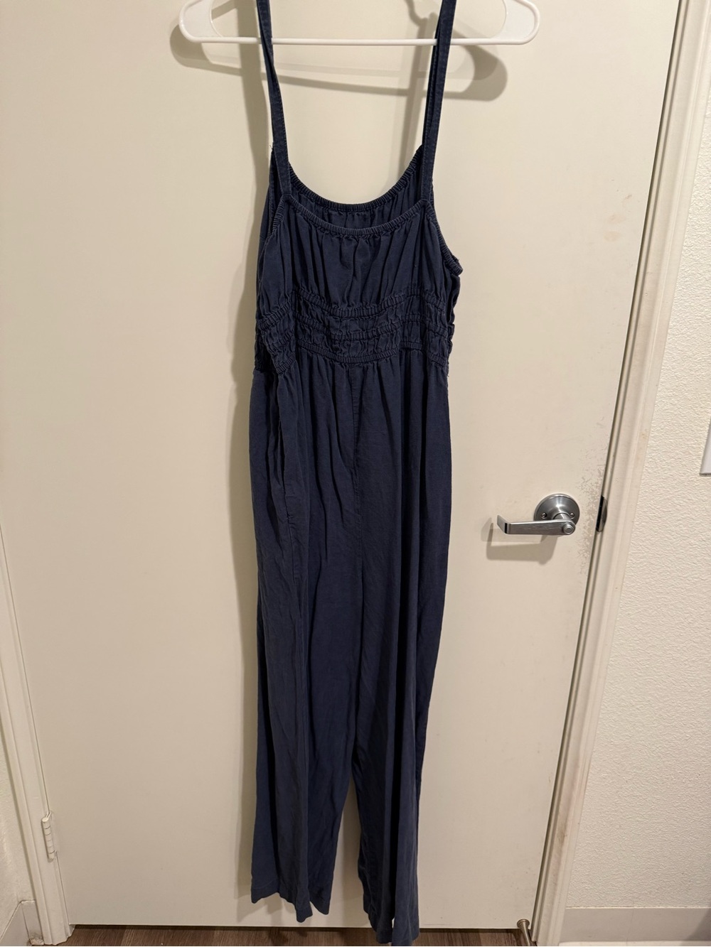 Madewell Navy Smocked Strap Jumpsuit